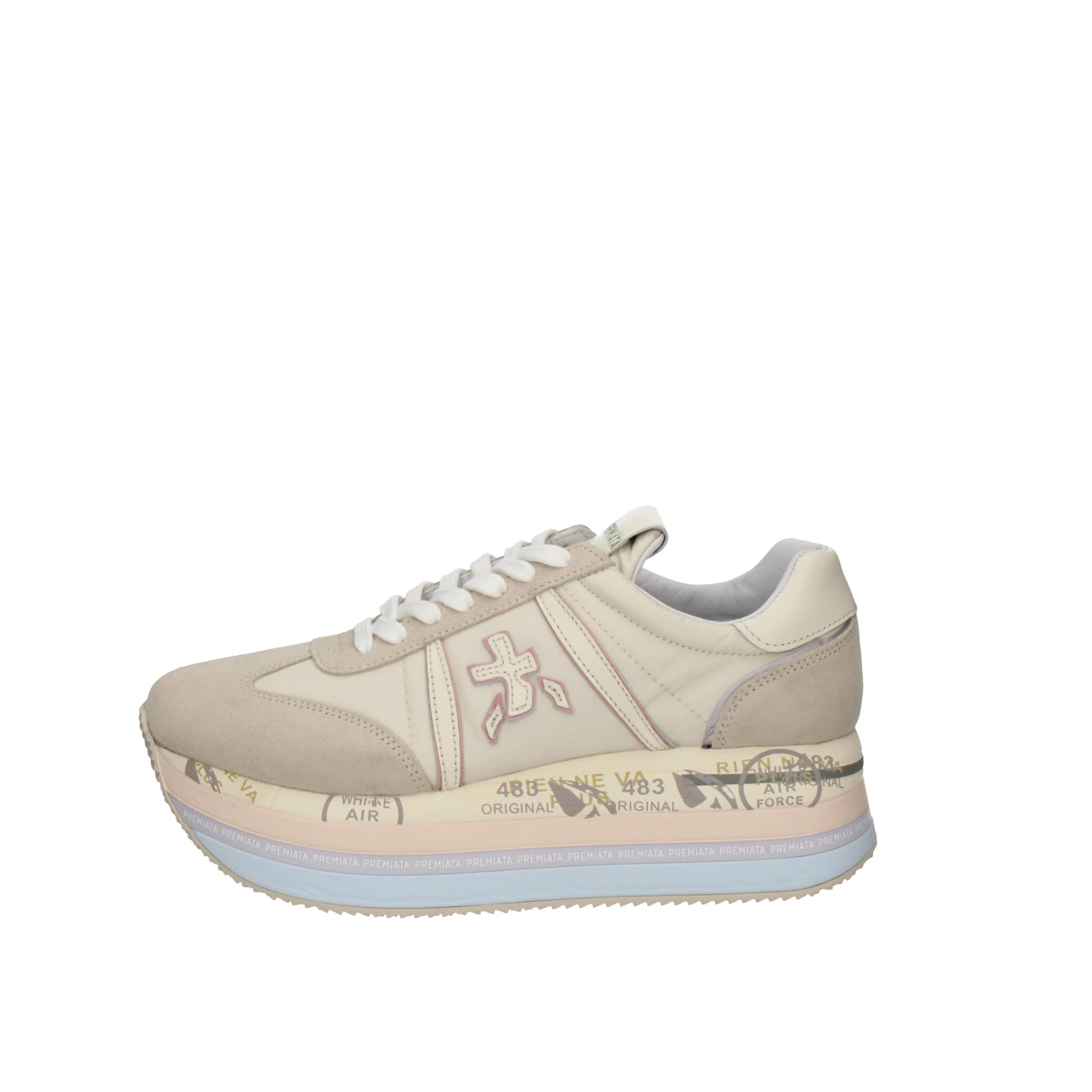 PREMIATABeth 6232 Platform Sneaker White and Pink with Lace - Beth 6232 - Size