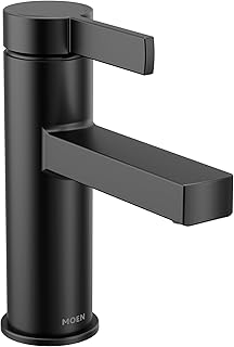 Moen Beric Matte Black Modern One-Handle Single Hole Bathroom Faucet wit...