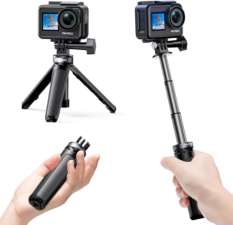 Trípode/palo Selfie de 10"/26 cm, soporte ligero para cámara de acción | Compatible con AKASO EK7000/Brave 4/EK7000 Pro/Brave 7 LE/Brave 7/GoPro Hero 13/12/11/10/ 9/Max/DJI Osmo Action 5/4/3