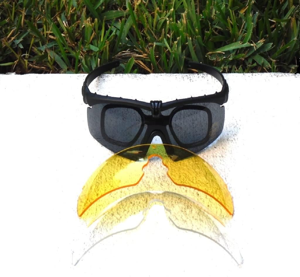 Ballistic Z87 Tactical Military Shooting High Impact Resistance Sunglasses With 3 Replacement Lens And Prescription Glasses Holder Black Color