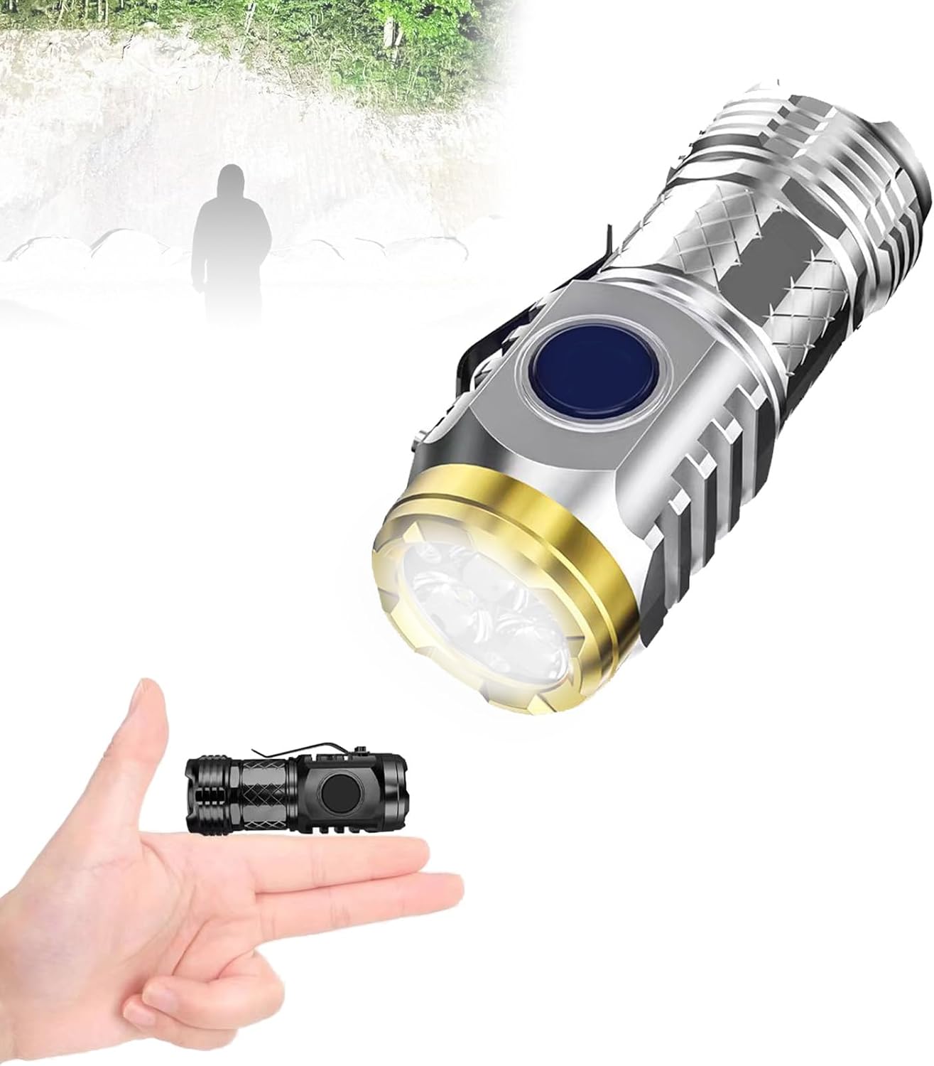 Three-Eyed Monster Mini Flashlight Portable, German Thumb Mini Super Flashlight, Powerful Mini Flashlights High Lumens Rechargeable Small Flashlight 5 Modes Waterproof Anti-Fall (2PC)