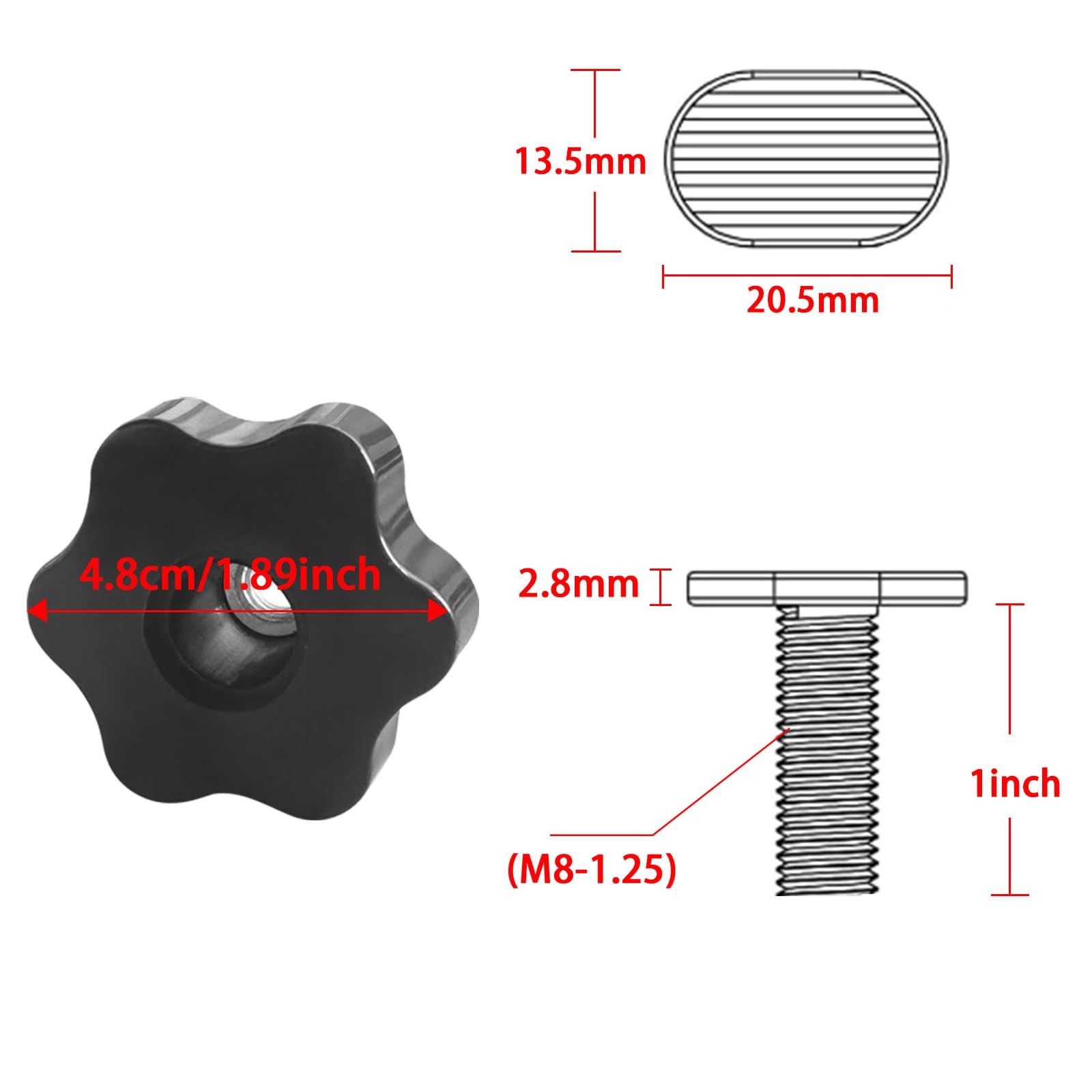 Gabasinover 5 pcs 6-Star Clamping Knobs with 20 pcs M8 1-inch T Slot Bolts fits for T Track Accessories Feather Boards Woodworking jigs and fixtures