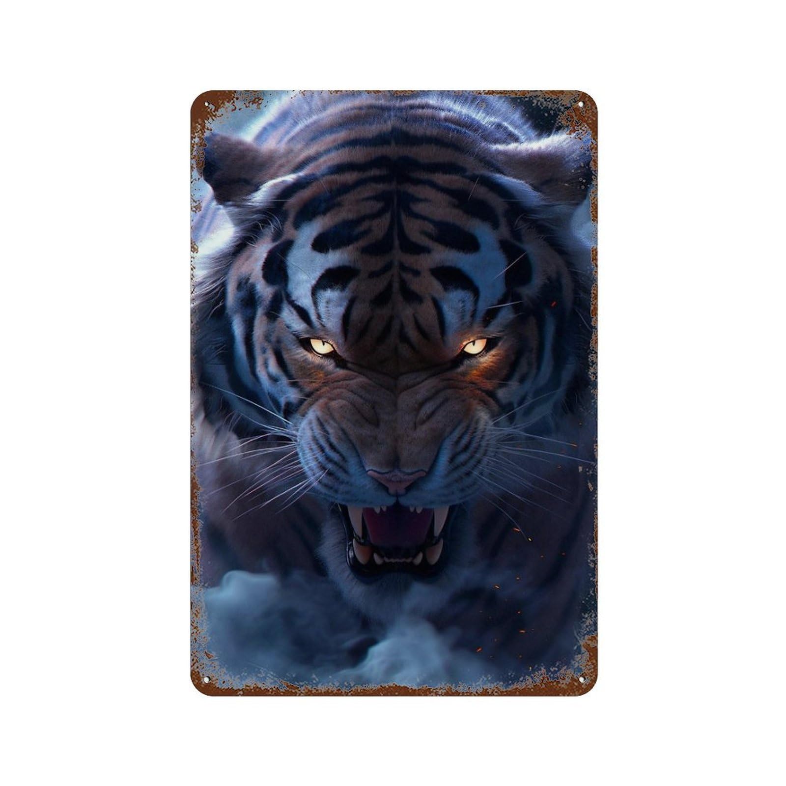 Distressed Metal Wall Sign with Wild Tiger Roar -1 Design 11.8"x7.9", for Cafe, Home Bar And Lounge Decor, Retro Wall Decor