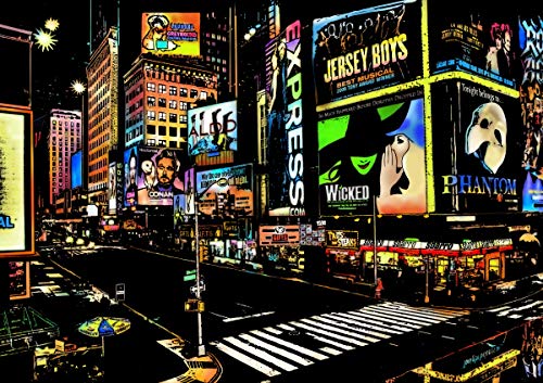 Rainbow Scratch Art Painting Paper (A4) For Adults & Teens, Night View Scratchboard Set:4 Sheet Scratch Cards, Clean Brush, Drawing Pen(Times Square / Golden Gate Bridge / Seattle / Statue Of Liberty) #TOP6