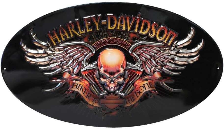 Ande Rooney 2010441 Harley Davidson Biker to The Bone Embossed Tin Sign