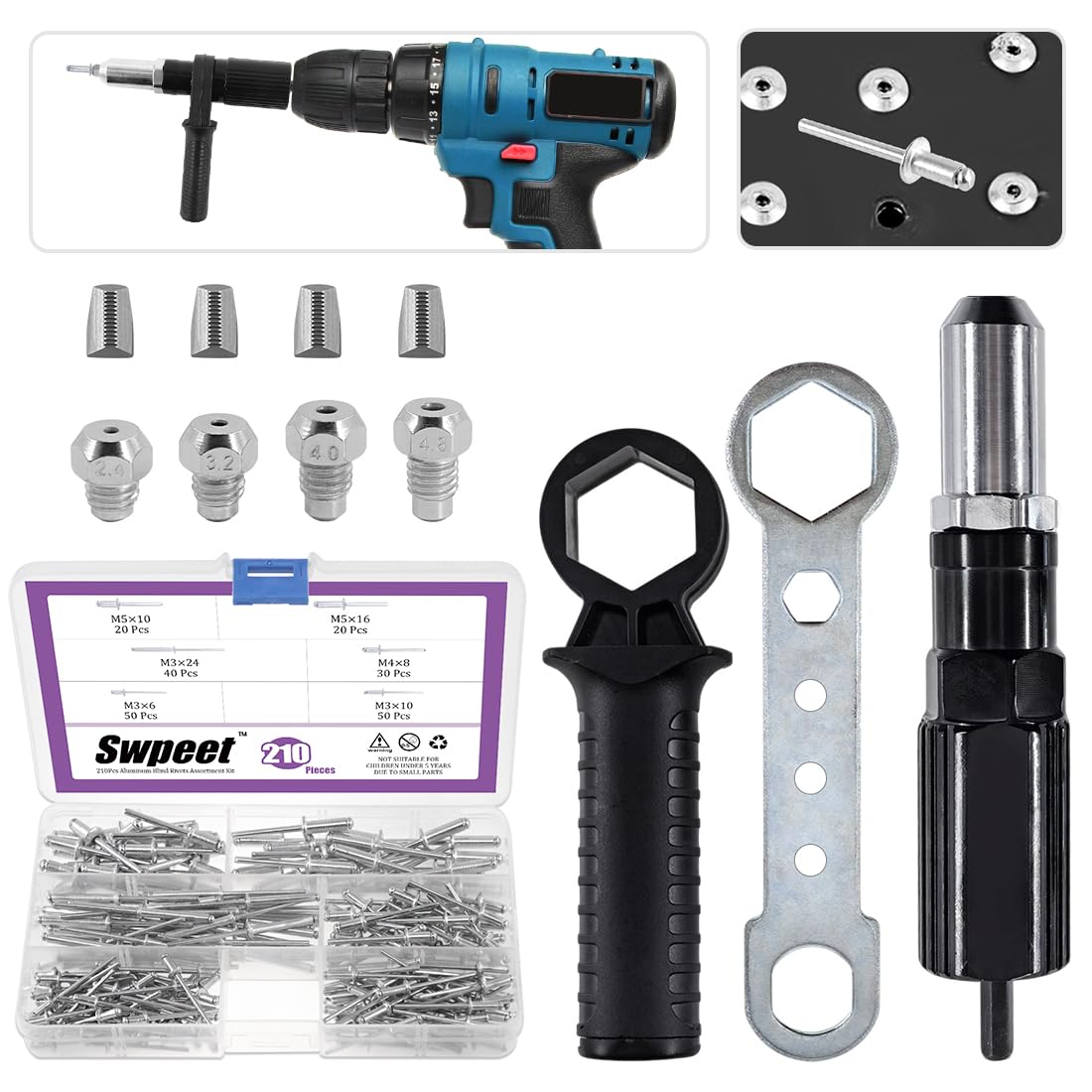 Amazon.com: Swpeet 211Pcs Black Alloy Steel Electric Rivet Gun