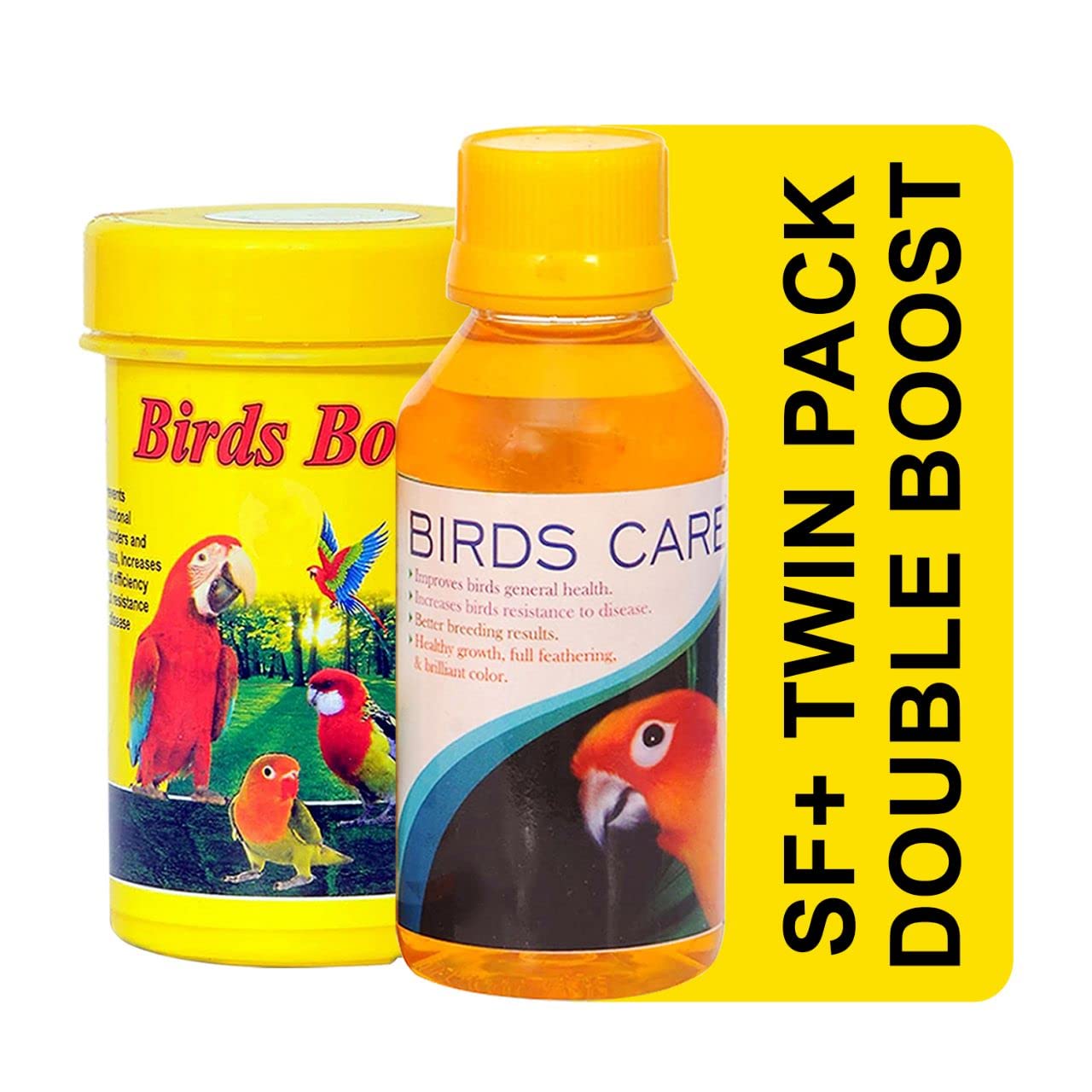 SF+ Twin Pack Bird Booster + Bird Care (Pack of 2),Healthy Supplement Fortified With Vitamins For Energy, Growth, Production of Haemoglobin, Balanced Diet And Assist In Adds Brilliant Color + Full Feathering, Very Useful For Love Birds, Cockteils, Fi (B0BHRHSM5F) Amazon Price History, Amazon Price Tracker