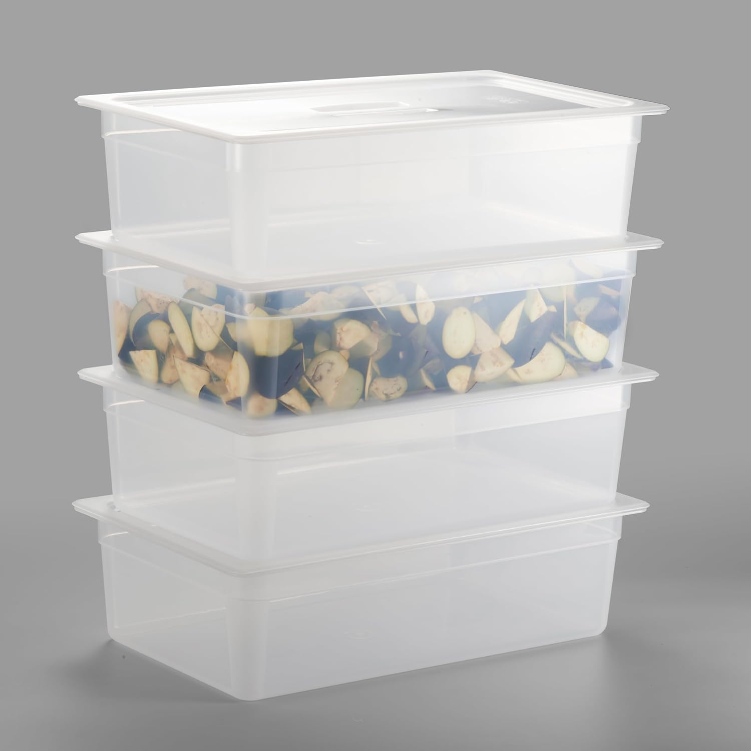 CURTA 4-Pack Full Size 6" Deep Food Pan with Handled Lid – NSF Commercial-Grade Translucent Polypropylene, Stackable Freezer-Safe Storage for Restaurants, Catering & Buffets