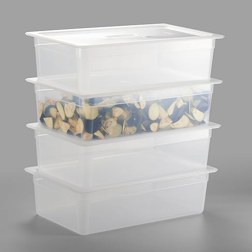 CURTA 4-Pack Full Size 6" Deep Food Pan with Handled Lid – NSF Commercial-Grade Translucent Polypropylene, Stackable Freezer-Safe Storage for Restaurants, Catering & Buffets