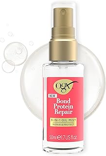 OGX Repair and Protect Bond Protein Repair 3-in-1 Oil Mist Öl Spray Sprühnebel, 50 ml – Glättet trockenes, beschädigtes Haar für 24 Stunden mit Lipi Pro Shield Technology und Dual-Reparaturtechnologie