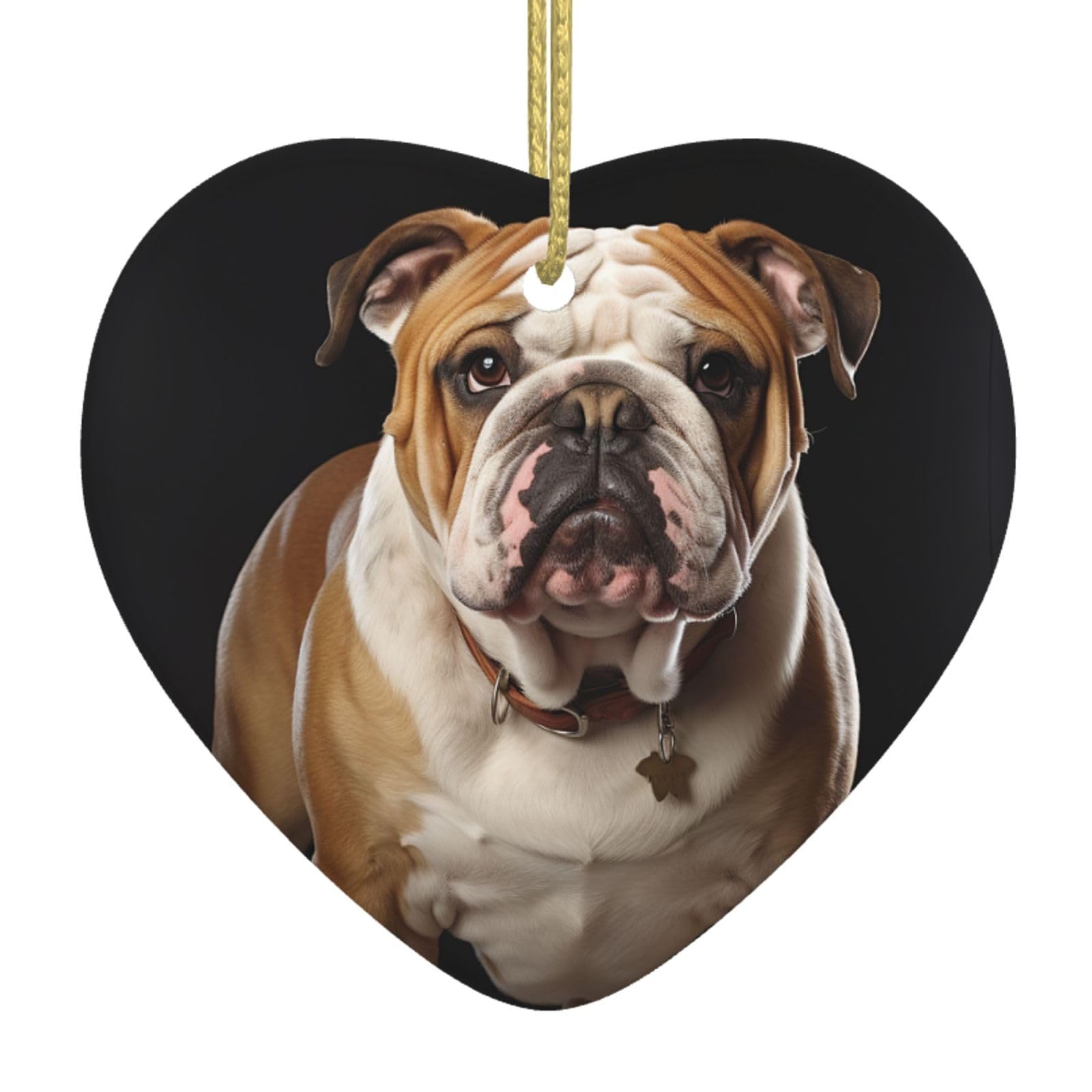 Fodpand Women's White English-Bulldog Christmas Ornaments 2025, Gift Exchange For Men, Collectible Ceramic Ornament Heart Hanging Ornaments For Christmas Tree Decoration
