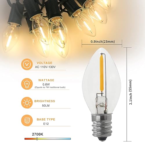 Miniatura 2 de Bombillas LED de repuesto C7 E12 de 0.6 W equivalentes a 7 W, blanco cálido de 2700 K para exteriores e interiores, lámparas de sal de árbol de