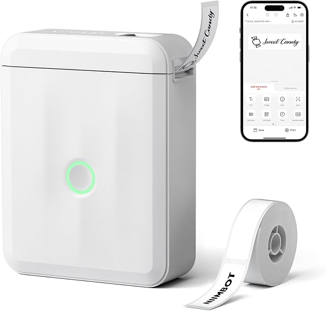 NIIMBOT D110 Mini Machine de fabrication d'étiquettes avec ruban (taille pré-coupée) 12x40mm), Imprimante bluetooth portable, alimentation automatique sans encre Impression personnalisée unique, compatible avec le téléphone seulement