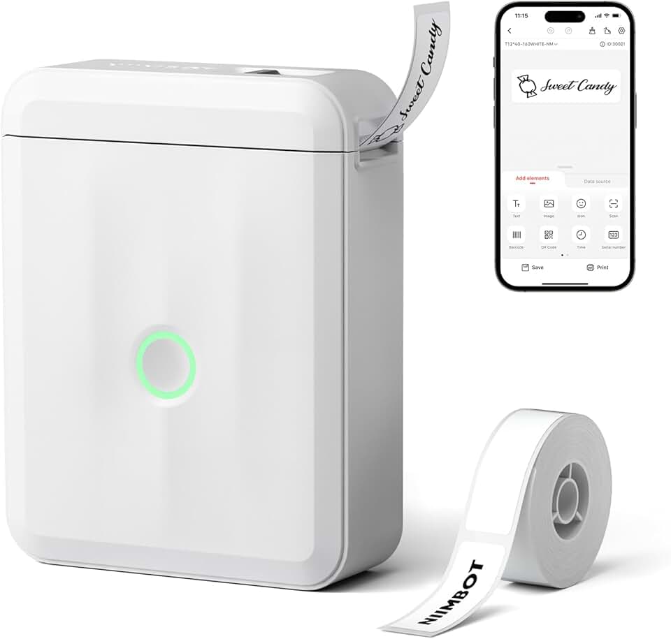Minimáquina de etiquetar NIIMBOT D110 versão atualizada com fita, impressora térmica Bluetooth, etiquetadora de adesivos com vários modelos, organização de escritório, casa, cozinha, escola, branca