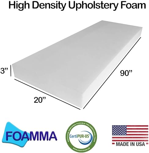 Miniatura 2 de Foamma Cojín de espuma para tapicería de alta densidad de 3 x 20 x 90 pulgadas (reemplazo de asiento, hoja de tapicería, acolchado de espuma)