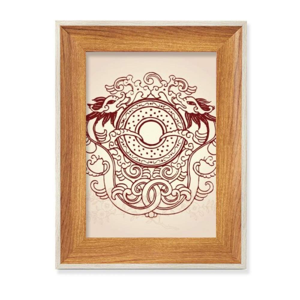 Tableau art peinture de deux dragons chinois dans son cadre de photo en bois noble