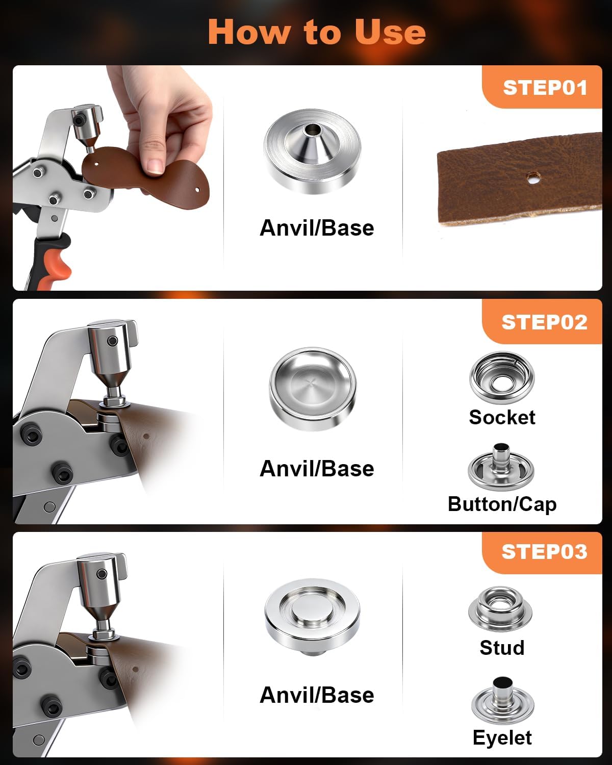 UCEC Snap Fasteners Kit, Snap Fastener Tool with 140 pcs 15mm Boat Cover Snaps, Button Snaps Kit for Boat, Tarp & Canvas Repair