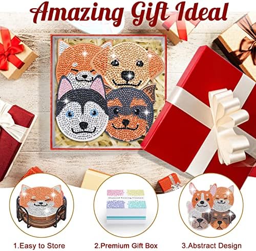 10 PCs Diamond Art Car Cup Coaster, Arts and Crafts for Adults Diamond Painting Kits, DIY Mandala Coasters for Crafts (Puppy 10)