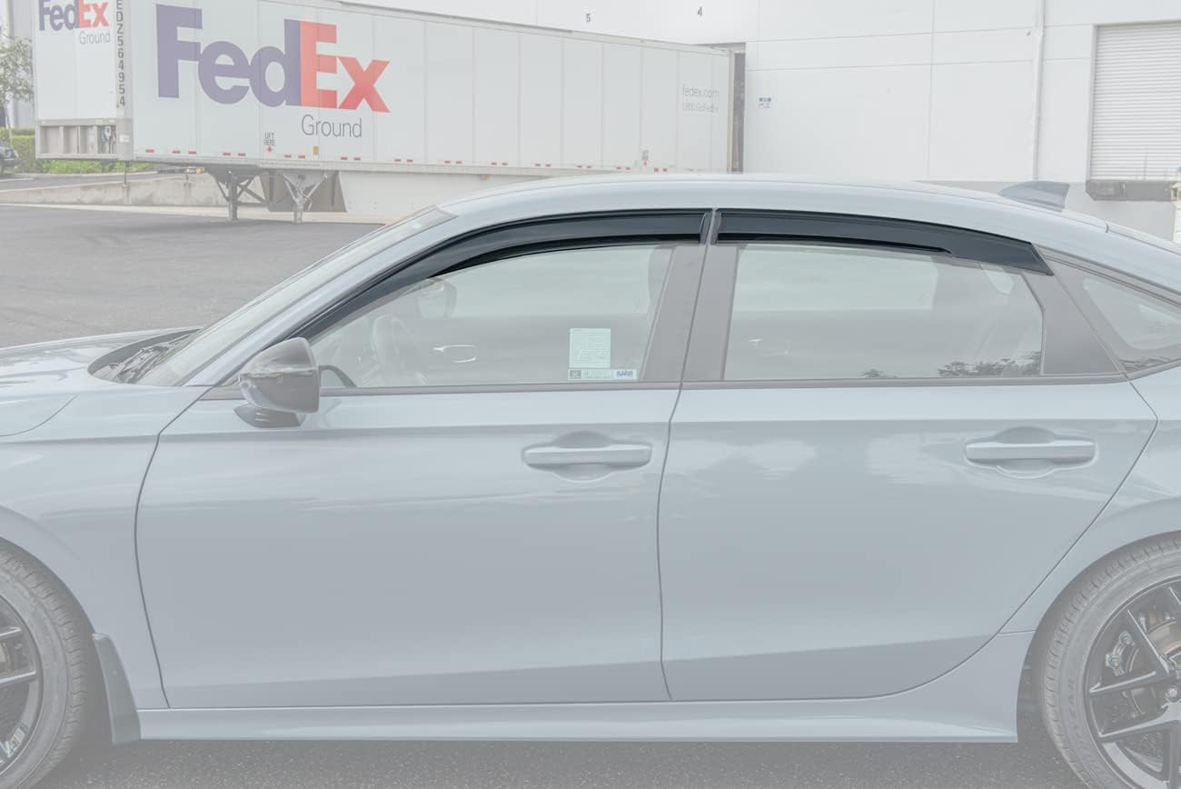 EOS Visors Replacement for 2022-Present Honda Civic JDM Mugen Tape-On Style Smoke Tinted Side Vents Window Deflectors Rain Guard DWV-V235