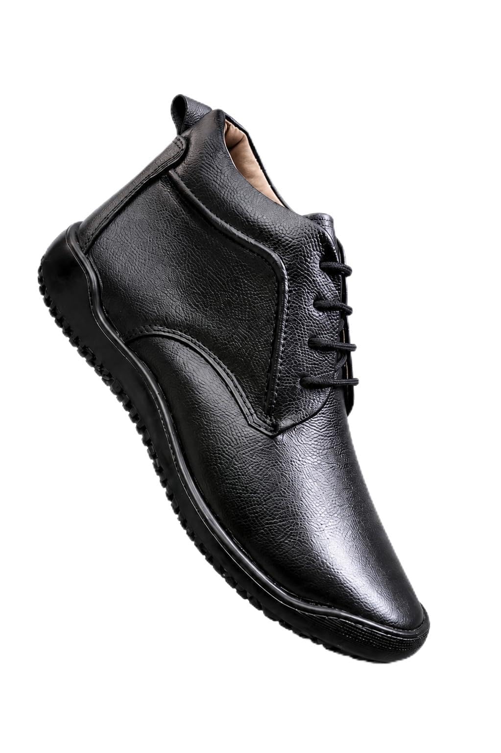 Men's 100% Genuine Leather Lace-Up Chukka Boots, Black, Full Comfortable Insole-picture-44