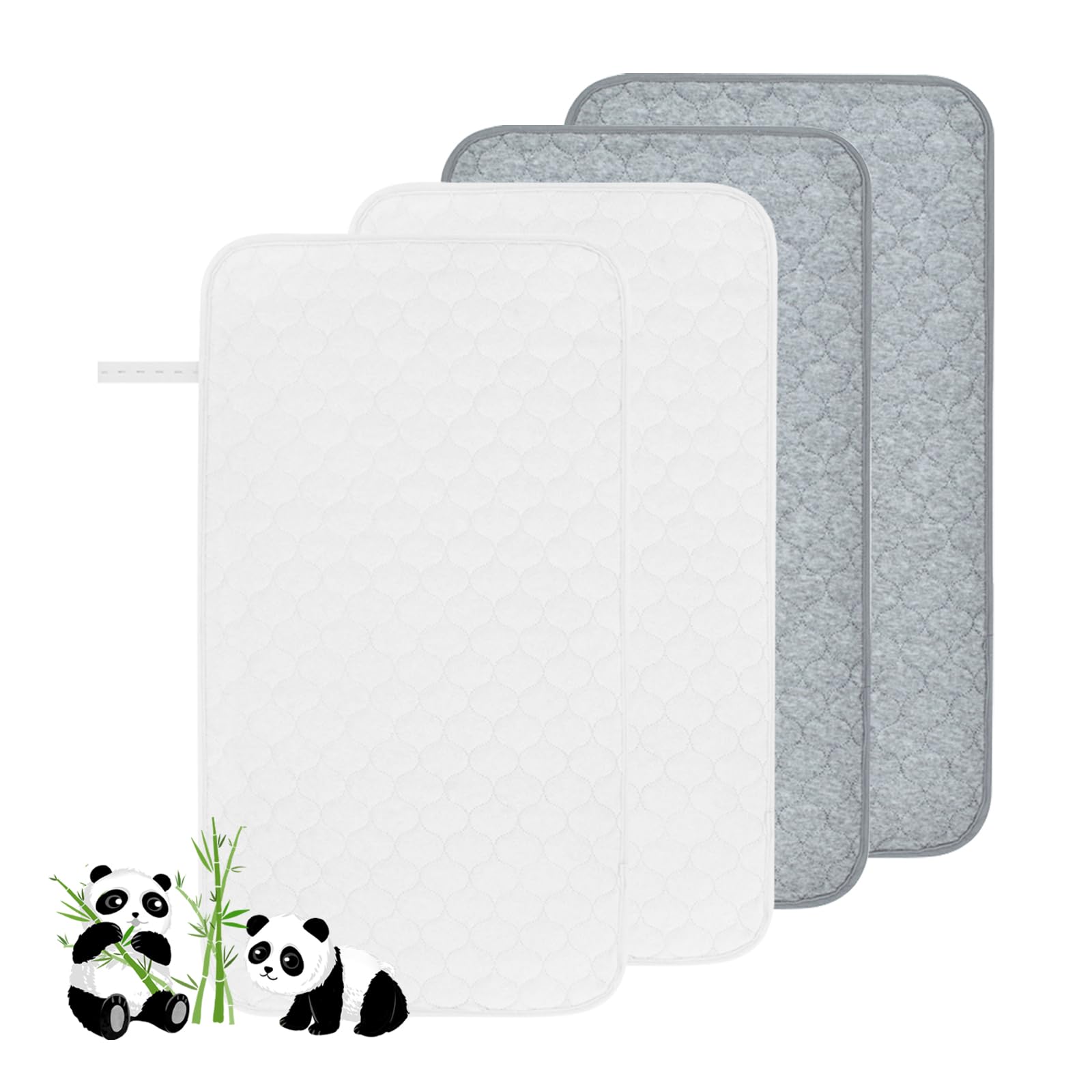 Waterproof Changing Pad Liners, 4PCS Washable Reusable Changing Table Cover Liners for Bassinet Stroller, White+grey, 26. 5* 14. 3"