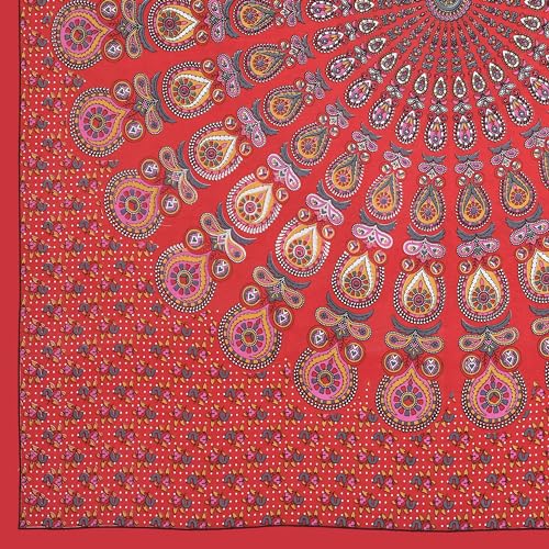 Image of Cotton Bedsheet (Red, Double, Mandala) - Traditional Mandala Print, Pure Cotton Comfort, Stylish Ethnic Design for Bedroom