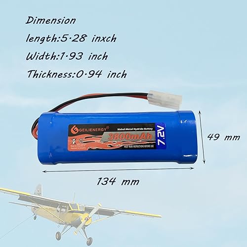 Miniatura 2 de XUNTU Batería NIMH de 7.2 V 3800 mAh (paquete de 1) para autos a control remoto, batería recargable plana NiMH de 6 celdas con conector Tamiya