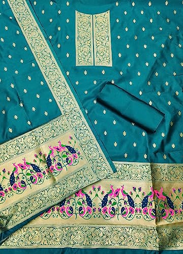 Image of Pandadi Women's Banarasi Paithani Woven Design Dress Material