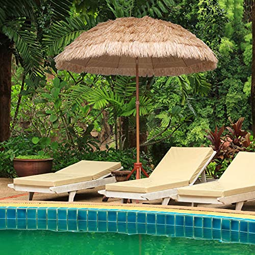 Horv Beach Umbrella Thatch Patio Umbrella Uv Protection Hawaiian Style Parasol Umbrella Waterproof Sun Shade For Lawn Pool Backyard Garden Parasol With Tilt Mechanism (Natural Color) #TOP2