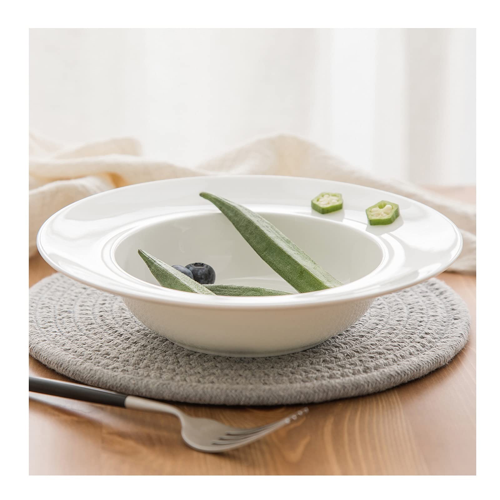 Set di Piatti da Cucina in Ceramica Bianca, Piatto E Ciotola, Piatto da Dessert per Frutta, Elegante Piatto da Portata Adatto per Insalata di Pasta, Palline di Riso Glut,White