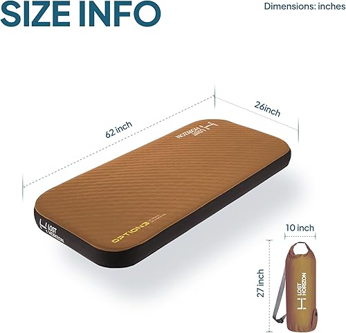 Miniatura 6 de LOSTHORIZON Colchón de campamento de aire y espuma, almohadilla de dormir autoinflable, 3 pulgadas de grosor, con saco inflable, delgado individual