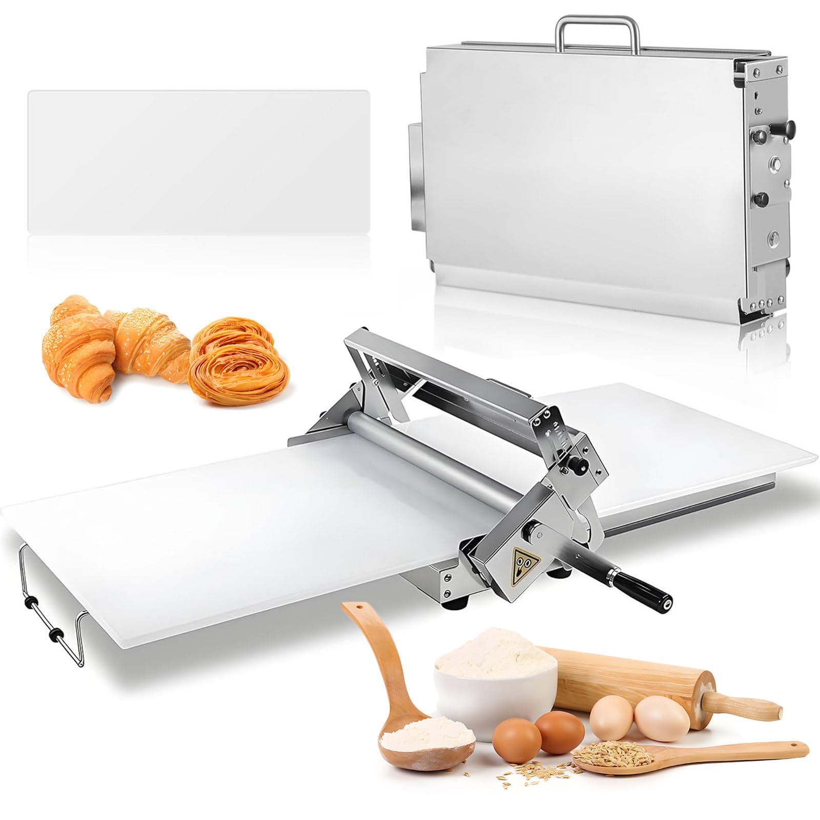 VitalisWorks Manual Dough Sheeter, Commercial Dough Roller Sheeter, Stainless Steel Pastry Machine 0-25mm Press Thickness Manual Crisper for Fondant, Croissants, Pizza and Puff Pastry (103x58cm)