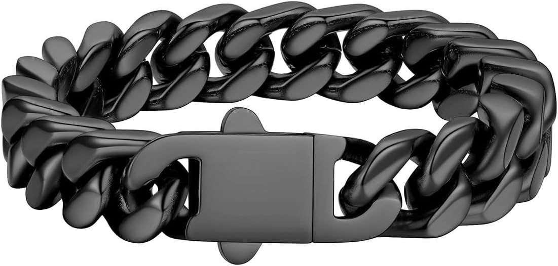 FaithHeart Cuban Link Bracelet for Men, Silver/Black/14K Gold Plated Stainless Steel Wrist Link Hip Hop Chain Bracelets, 5mm/7mm/9mm/12mm Width, 7.5"/8.3"/9" Length, with Gift Box