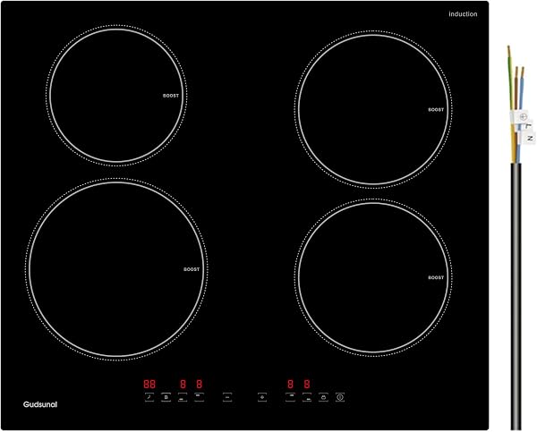 Induction Hob, 4 Cooking Zone, 60 cm, 7200W, Continuous Low Power Heating, Booster, 9 Heat Levels, Timer, Auto Shut-Off, Child Safety Lock, Pan Sensor,Hard Wired, No Plug - 1