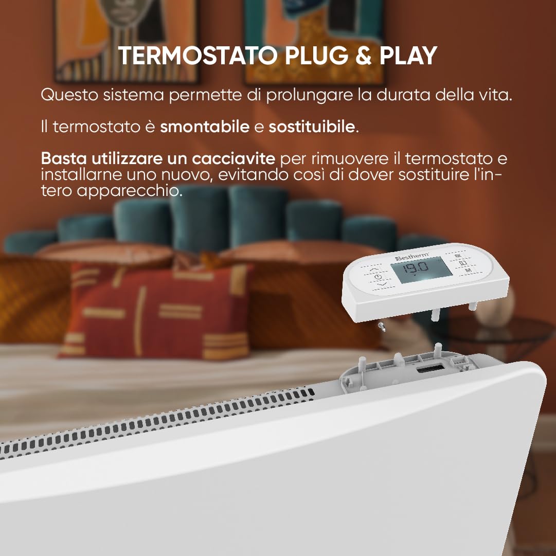 BESTHERM - Radiatore elettrico fisso a inerzia a secco in ceramica 1500W plug & play Bestherm orizzontale bianco
