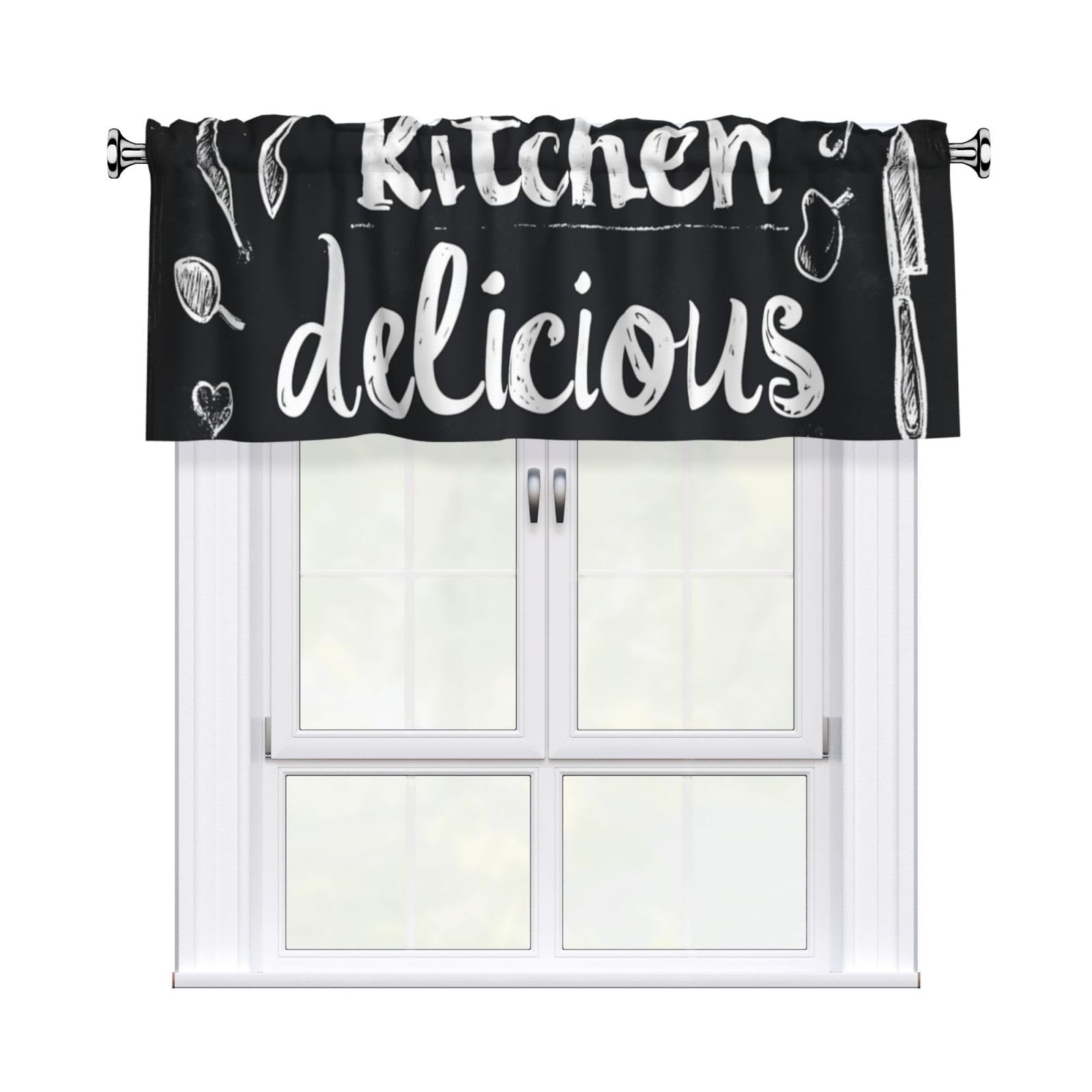 Mexpekil Short Rod Pocket Curtain Valance, Kitchen Delicious Window Treatment for Kitchen Bedroom Bathroom, 1 Panel, 54" W x 18" L