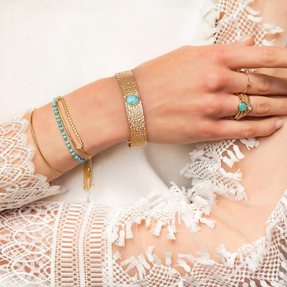 PERNNLA PEARL Dainty Gold Bar Bracelet for Women Simple Delicate Thin Cuff Bangle Hook Bracelet 18K Gold Plated Handmade Minimalist Jewelry - Image 3