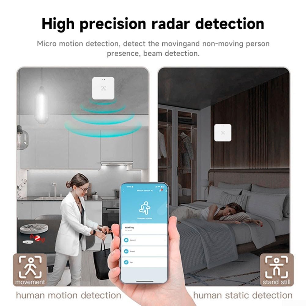 10 sensores inteligentes de presencia humana, detección de movimiento de 10 m con tecnología de onda de mm, para Wi-Fi de 2,4 GHz, sensor de luz 0 – 3000 lux, compatible con aplicación Studvin, para