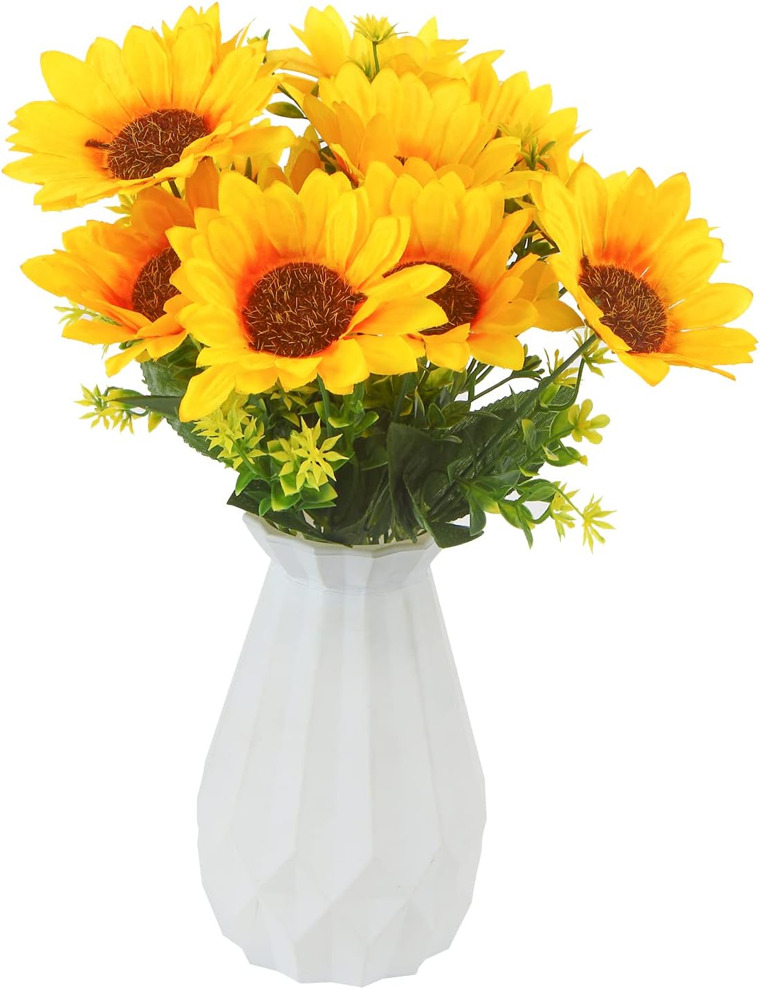 DIYASY 2 Bunches Artificial Sunflower Bouquet，Fake Silk Sunflower Flowers, Realistic Silk Sunflowers with Green Leaves for Home Hotel Office Wedding Party Decoration