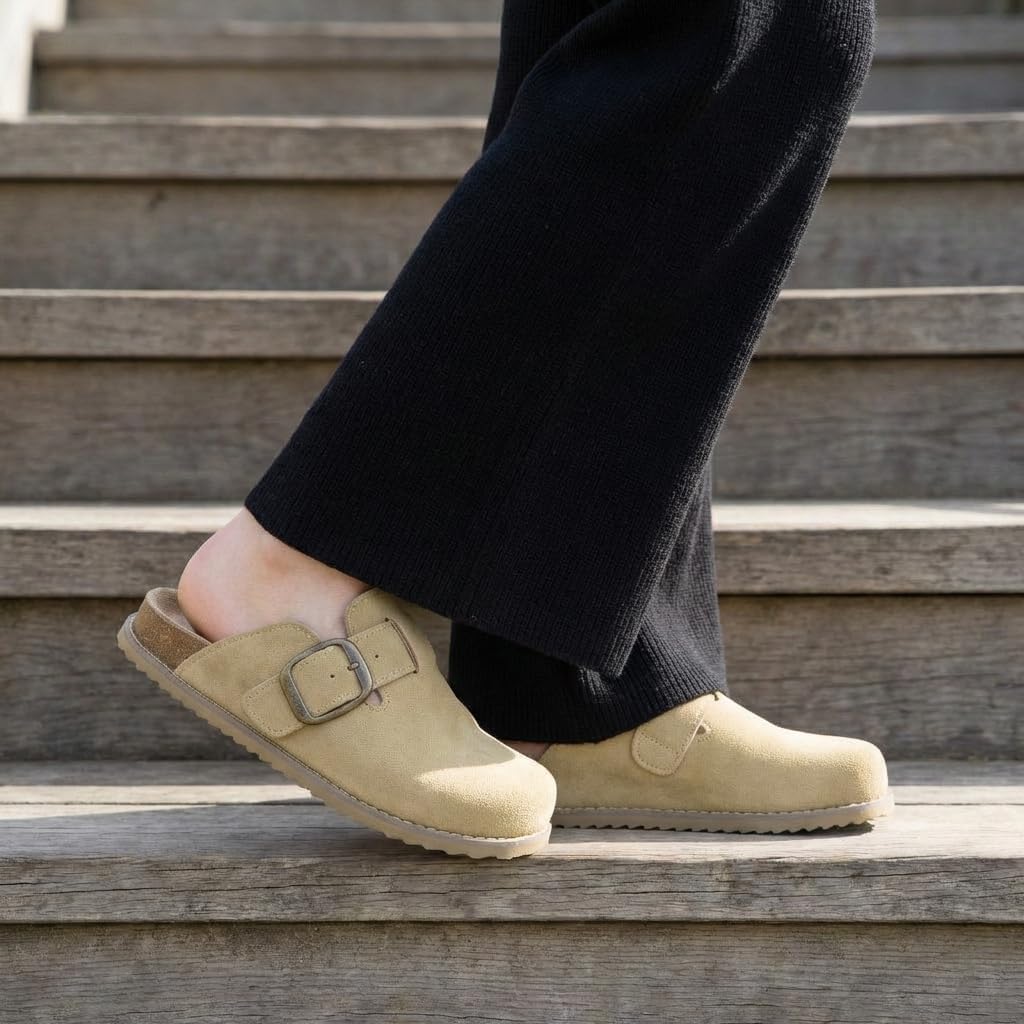 CUSHIONAIRE Women's Blain Genuine Suede Slip-On Clogs with + Memory Foam & Chic Buckle Mule - Comfortable, Non-Slip, Wide Widths Available - Image 5