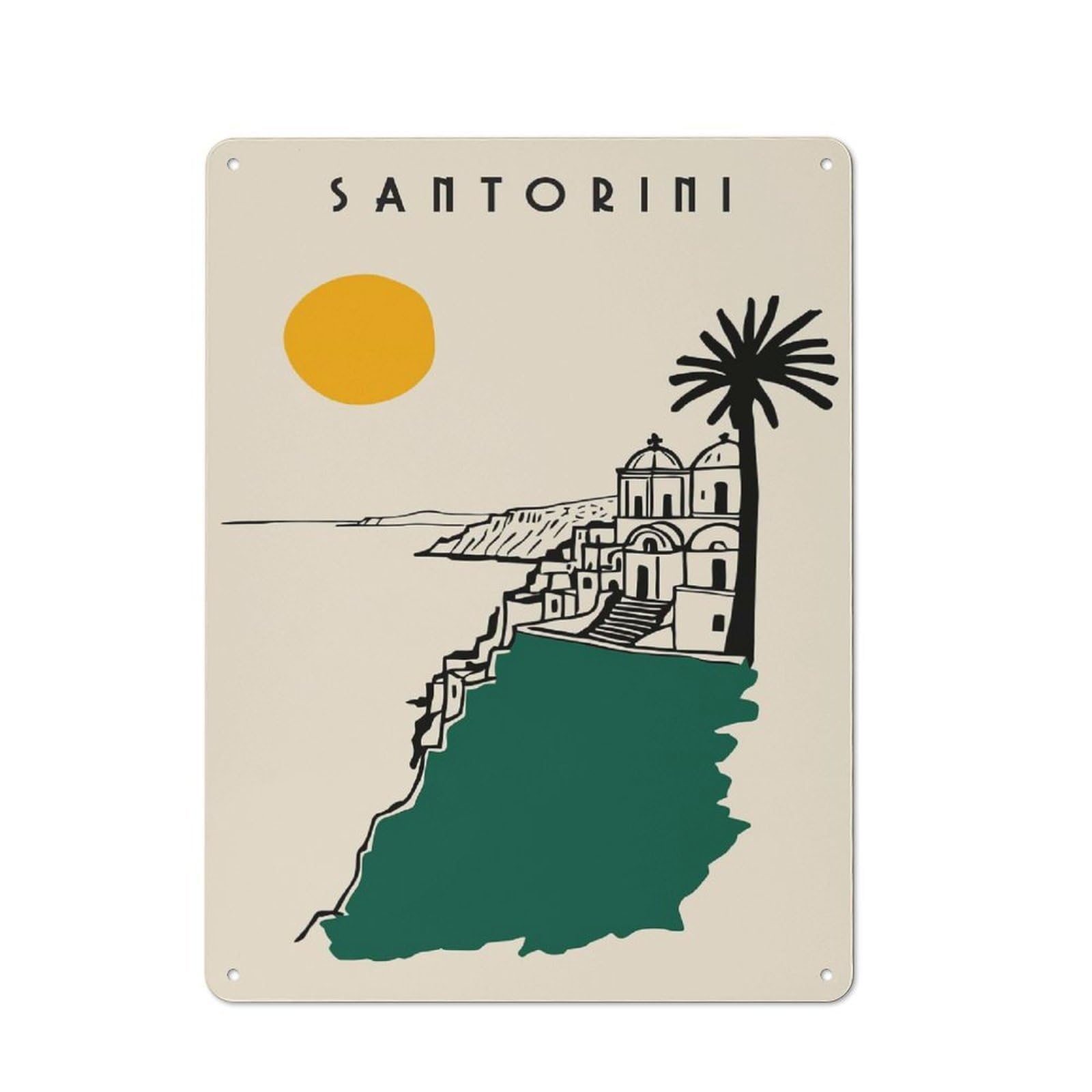 Santorini Travel Farmhouse Metal Sign 40x30cm, Rustic Country Wall Plaque for Farmhouse Kitchen, Pantry Or Dining Area