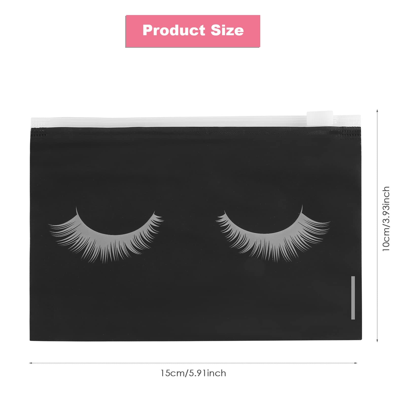 Qndanoan 50 Pieces Eyelash Bags Lash Bags for Aftercare Bags Eyelash Makeup Bags with Zipper for Women (Black 6X4Inch) - Image 4