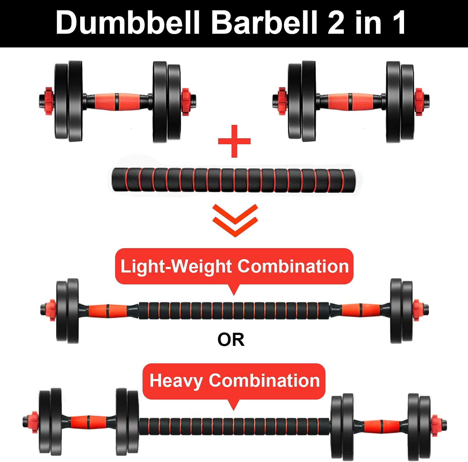 DOUBLX Adjustable Dumbbell Set 30 40 60 LBS Dumbellsweights Set, 2 in 1 Barbell Weight Set for Home Gym, Exercise Fitness Dumbells for Men and Women
