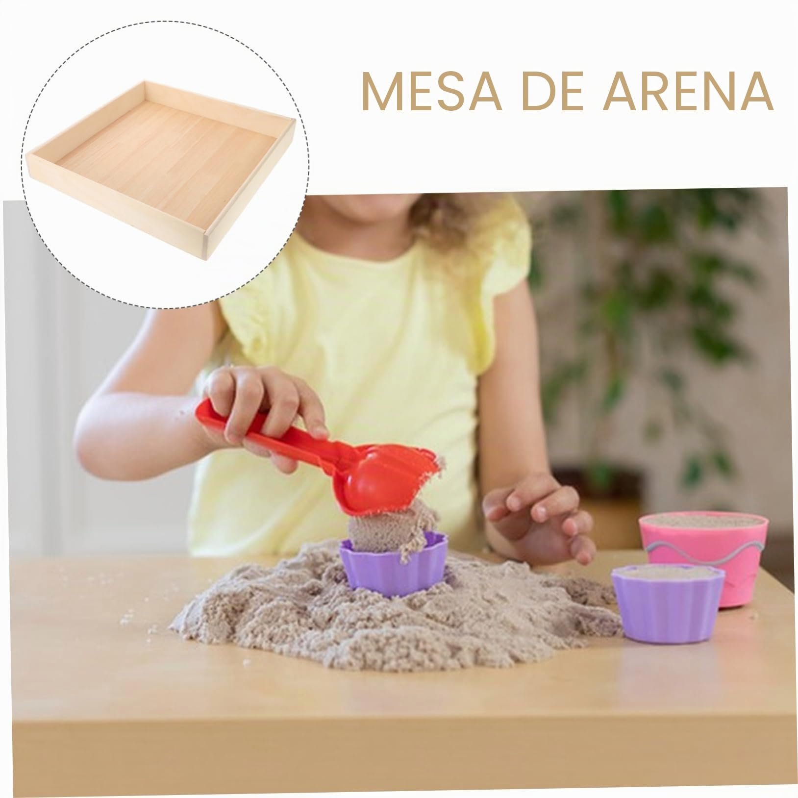 Bandeja de Arena Portátil de Madera Beige para Niños