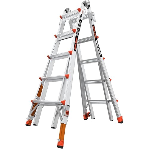 Revolution 2.0, Model 22 - ANSI Type IA - 300 lb Rated, Aluminum Articulated Extendable Ladder with TIP & Glide Wheels and Ratchet Levelers