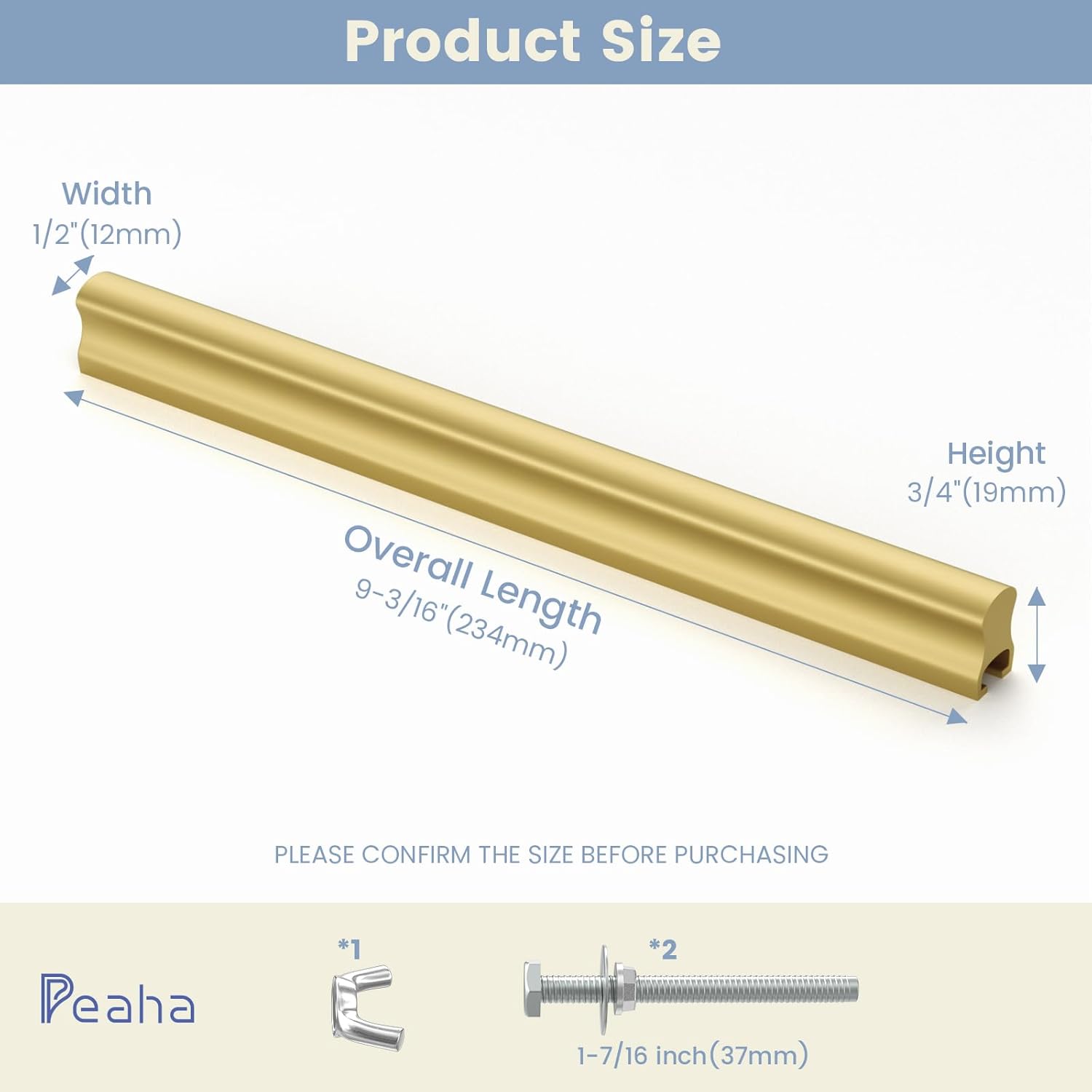 Peaha 10 Pack Adjustable Drawer Pulls Matte Gold Cabinet Handles 2in to 8.8in Hole Centers