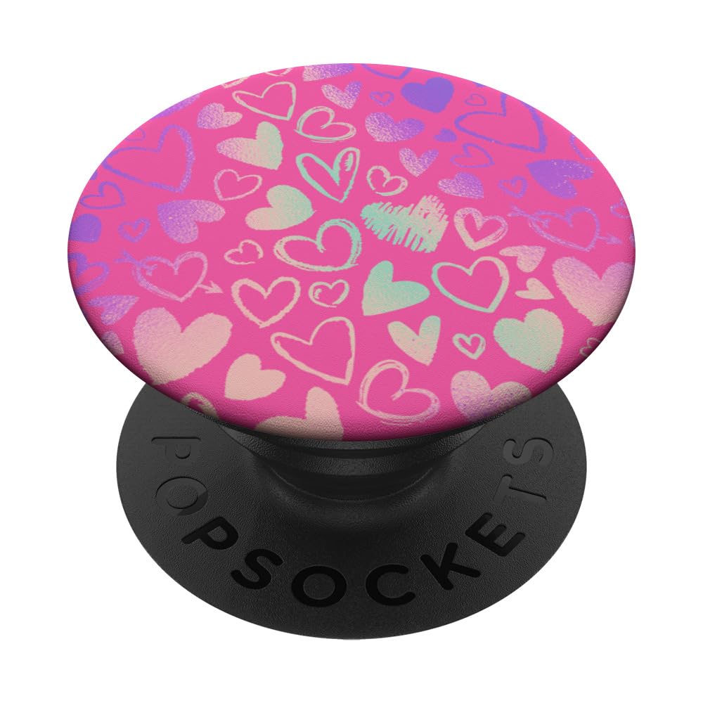 Rainbow Modern Hearts Pink PopSockets Adhesive PopGrip