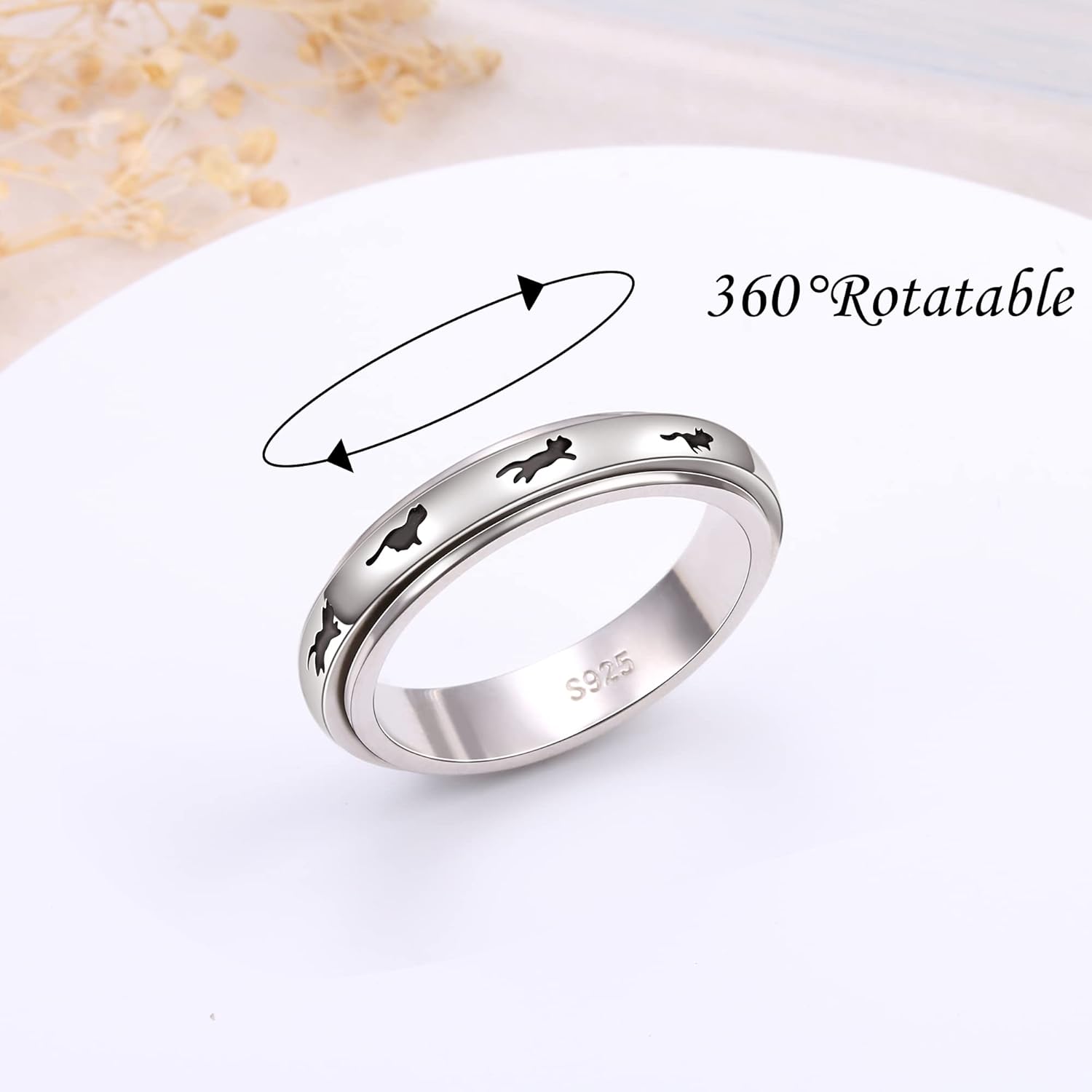 Ladytree Spinner Fidget Anxiety Ring,925 Sterling Silver Stress Relief Worry Ring,Platinum Plated ADHD Autism Jewelry,Birthday Gift for Women