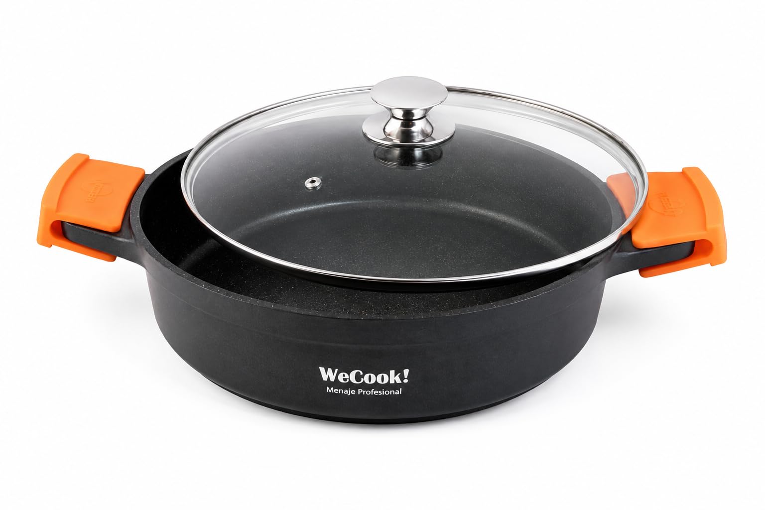 WECOOK! Ecochef Titanio Niska Indukcja Szklana pokrywka 40cm, 5 warstw Nieprzywierający QUANTANIUM Ekologiczny bez PFOA, Odlewane aluminium 5mm, 7,5cm Wysoki, Silikon, Kuchenka ceramiczna, Gaz, Piekarnik