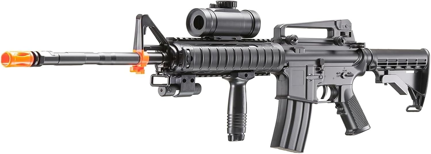 GoldenBall Durable Lightweight M4A1 M83 Full/Semi Automatic Airsoft Gun w/Flashlight, Red Dot, and Grip(Battery Charger Included)
